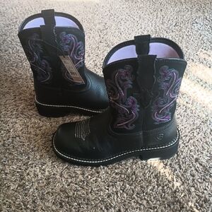 Ariat Women's Black Ankle Boots with Purple Stitching